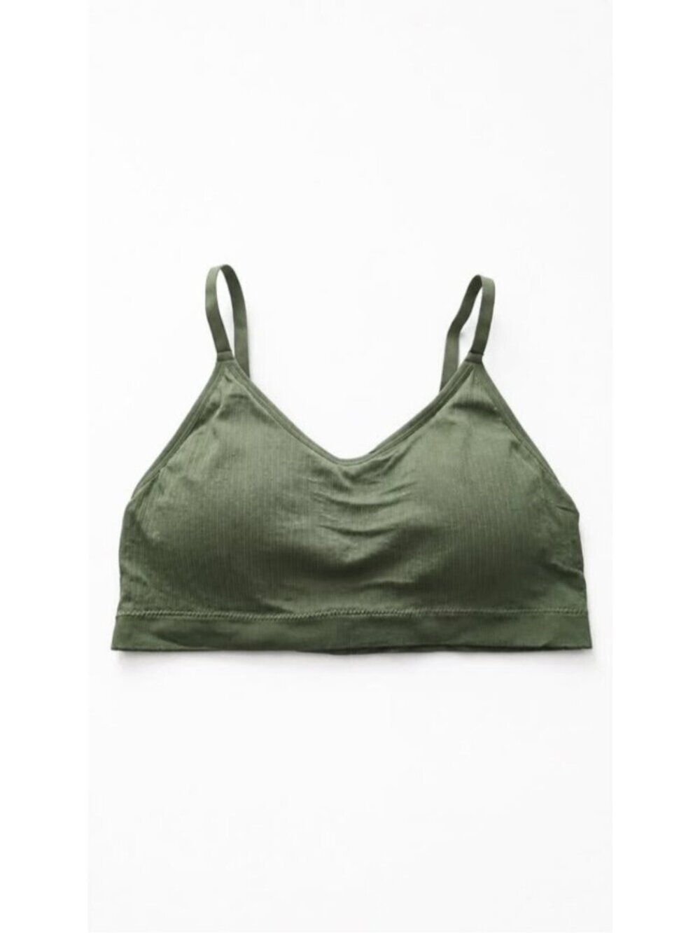 Army Green Ribbed Bralette 4XL Wireless Seamless Comfort Bra Adjustable Straps - Picture 2 of 7